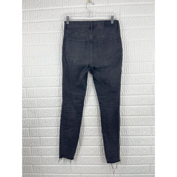 Madewell 9” Mid Rise Skinny Jeans In Black Sea Wash Ripped Knee Edition - Picture 4 of 10